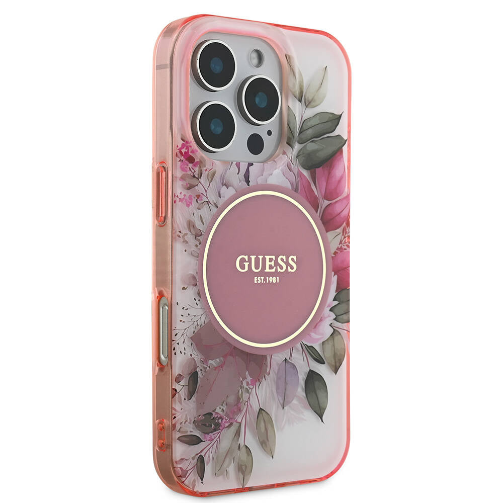 MagSafe-kotelo Apple iPhone 16 Pro Maxille, Guess, IML Flower & Tonal Circle, Pinkki