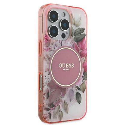 MagSafe-kotelo Apple iPhone 16 Pro Maxille, Guess, IML Flower & Tonal Circle, Pinkki