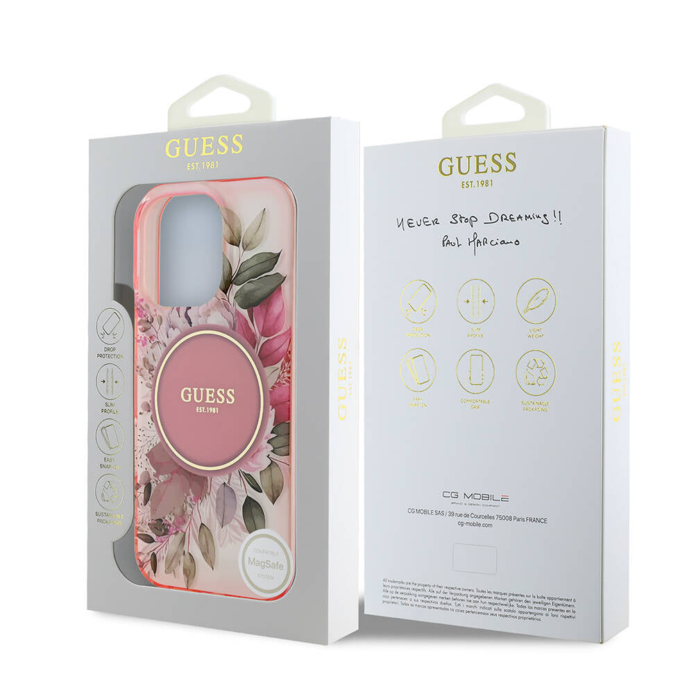 MagSafe-kotelo Apple iPhone 16 Pro Maxille, Guess, IML Flower & Tonal Circle, Pinkki