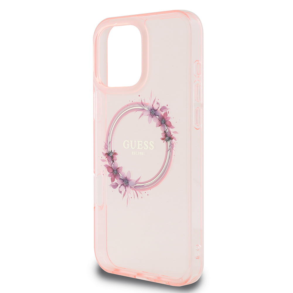 MagSafe-kotelo Apple iPhone 16 Pro Maxille, Guess, IML Flowers Wreath, Pinkki