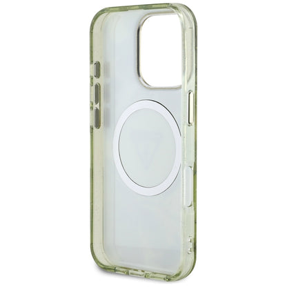 MagSafe-kotelo Apple iPhone 16 Pro Maxille, Guess, IML Metal Glitter Flowers Triangle, Vihreä