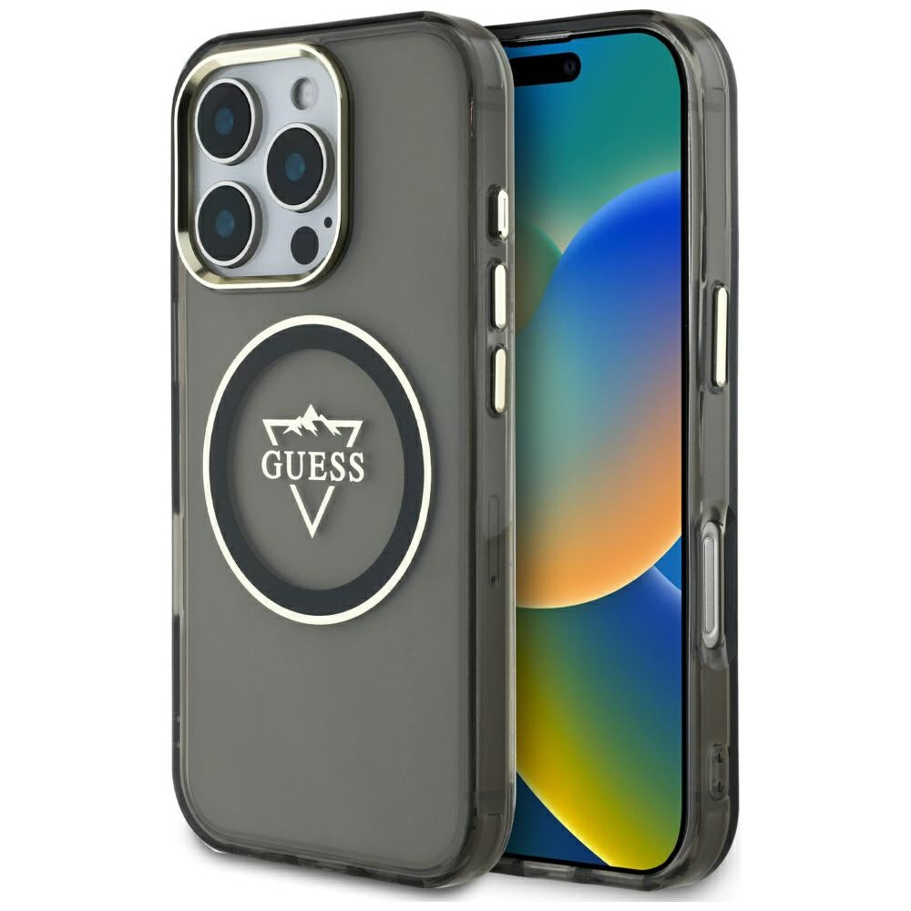 MagSafe-kotelo Apple iPhone 16 Pro Maxille, Guess, IML Metal Mountain -logo, Musta