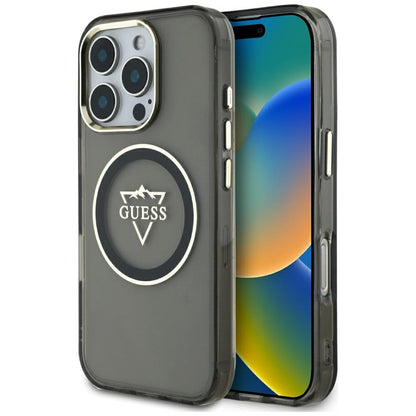 MagSafe-kotelo Apple iPhone 16 Pro Maxille, Guess, IML Metal Mountain -logo, Musta