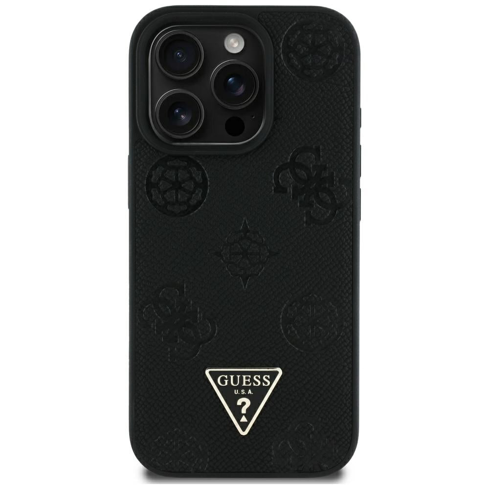MagSafe-kotelo Apple iPhone 16 Pro Maxille, Guess, Peony Grained Hot Stamp Triangle, Musta