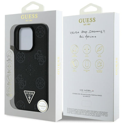 MagSafe-kotelo Apple iPhone 16 Pro Maxille, Guess, Peony Grained Hot Stamp Triangle, Musta