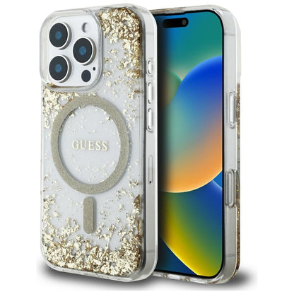 MagSafe-kotelo Apple iPhone 16 Pro Maxille, Guess, Resin Bottom Glitter, Kultainen