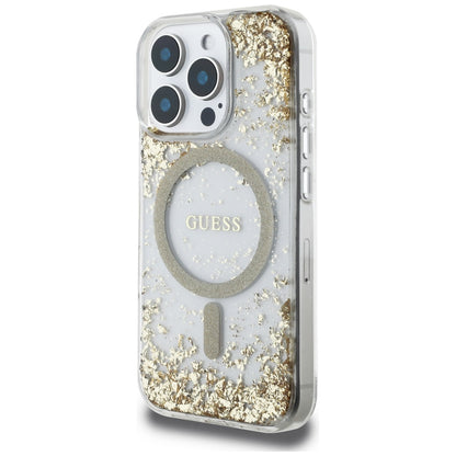 MagSafe-kotelo Apple iPhone 16 Pro Maxille, Guess, Resin Bottom Glitter, Kultainen
