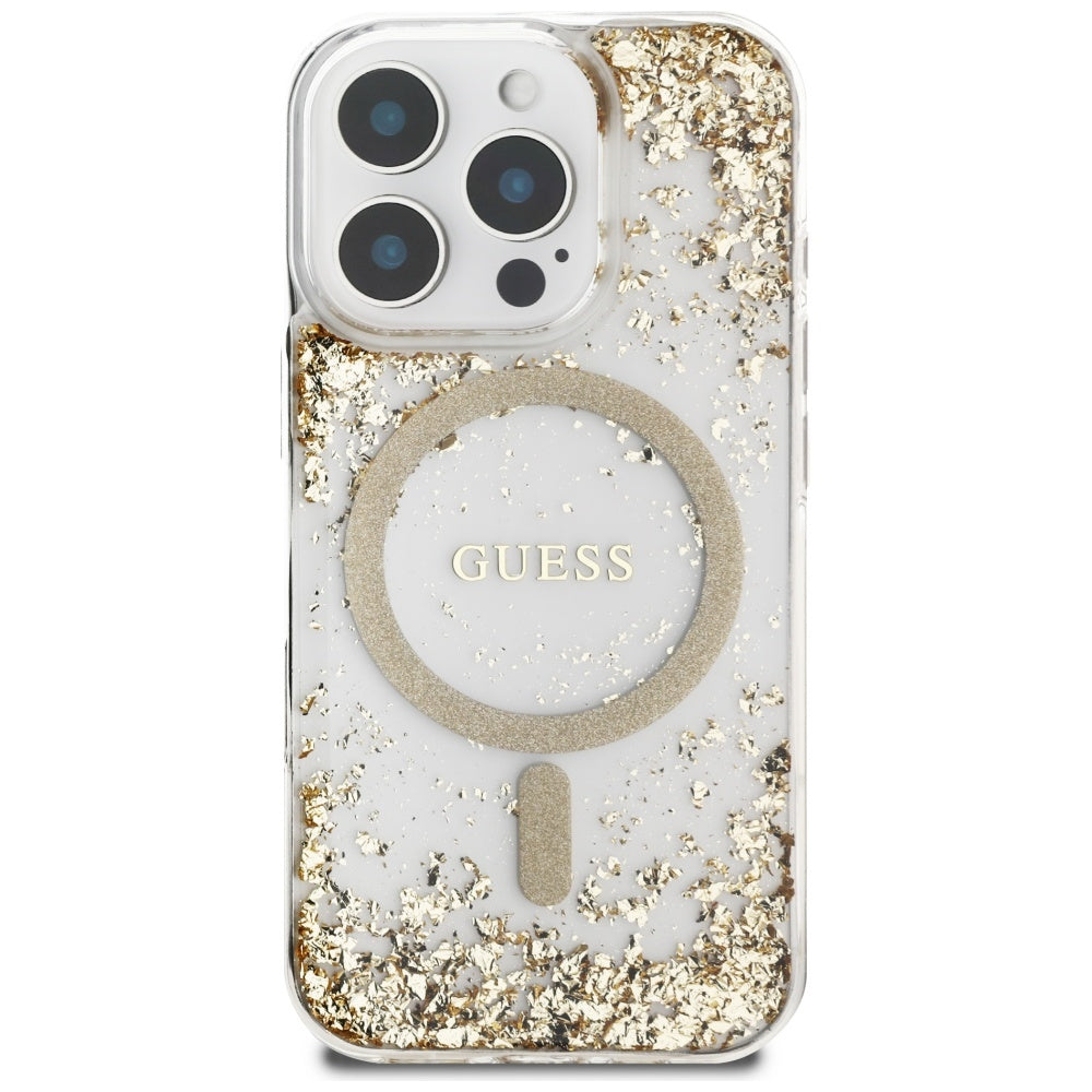 MagSafe-kotelo Apple iPhone 16 Pro Maxille, Guess, Resin Bottom Glitter, Kultainen