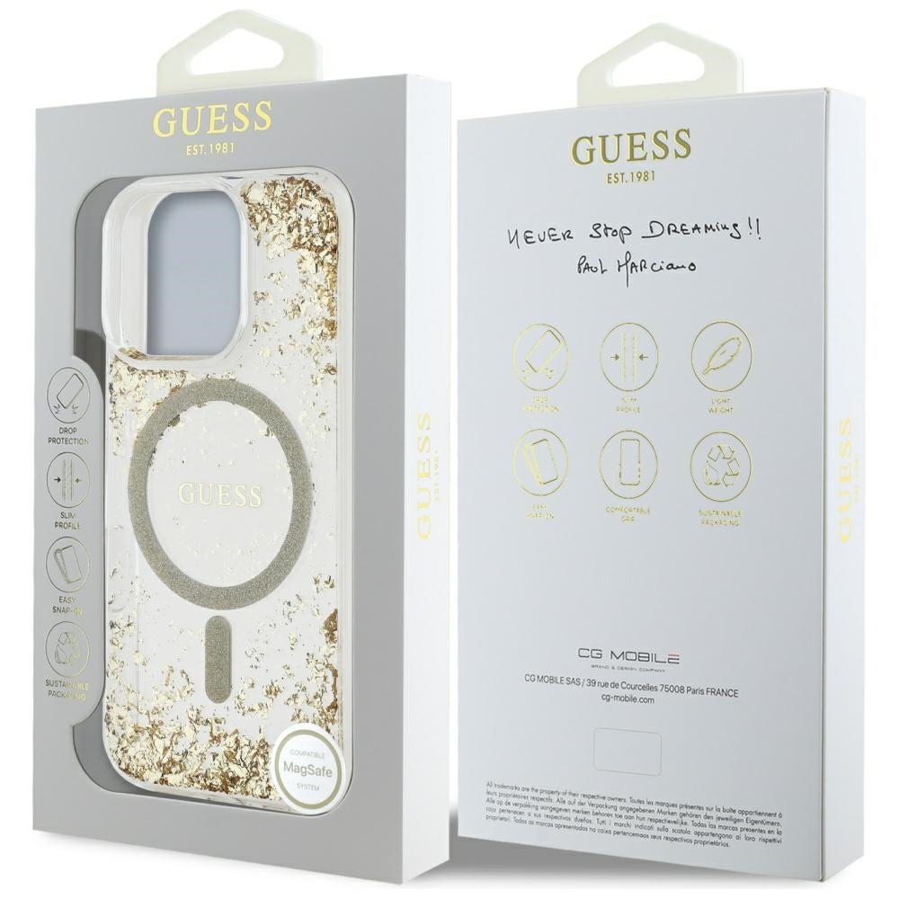 MagSafe-kotelo Apple iPhone 16 Pro Maxille, Guess, Resin Bottom Glitter, Kultainen