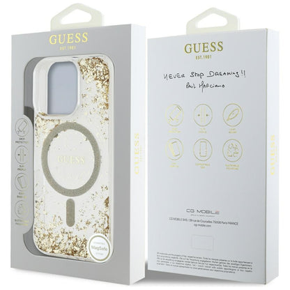 MagSafe-kotelo Apple iPhone 16 Pro Maxille, Guess, Resin Bottom Glitter, Kultainen