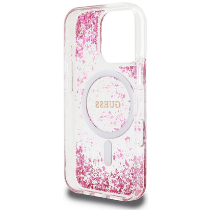 MagSafe-kotelo Apple iPhone 16 Pro Maxille, Guess, Resin Bottom Glitter, Pinkki