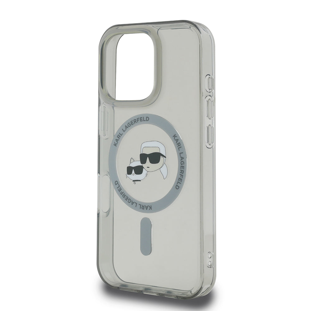 MagSafe Case for Apple iPhone 16 Pro Max, Karl Lagerfeld, IML Metal Karl & Choupette's Heads, Black