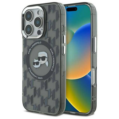 MagSafe Case for Apple iPhone 16 Pro Max, Karl Lagerfeld, IML Monogram Karl & Choupette's Heads, Black