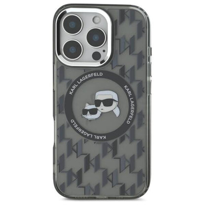 MagSafe Case for Apple iPhone 16 Pro Max, Karl Lagerfeld, IML Monogram Karl & Choupette's Heads, Black