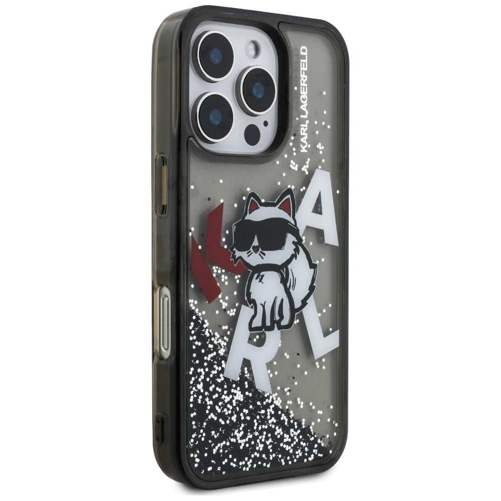 MagSafe-kotelo Apple iPhone 16 Pro Maxille, Karl Lagerfeld, Liquid Glitter Choupette -logo, musta