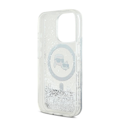 MagSafe-kotelo Apple iPhone 16 Pro Maxille, Karl Lagerfeld, Liquid Glitter Karl & Choupette's Heads, Läpinäkyvä