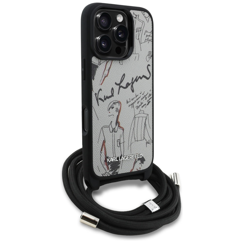 MagSafe-kotelo Apple iPhone 16 Pro Maxille, Karl Lagerfeld, Saffiano Crossbody, Harmaa
