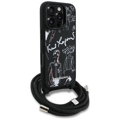 MagSafe-kotelo Apple iPhone 16 Pro Maxille, Karl Lagerfeld, Saffiano Crossbody, Musta