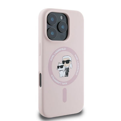 MagSafe Case for Apple iPhone 16 Pro Max, Karl Lagerfeld, Silicone Ring Karl & Choupette, Pink