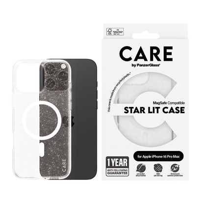 MagSafe-kotelo Apple iPhone 16 Pro Maxille, PanzerGlass, Care Urban Combat Star Lit, Valkoinen Läpinäkyvä