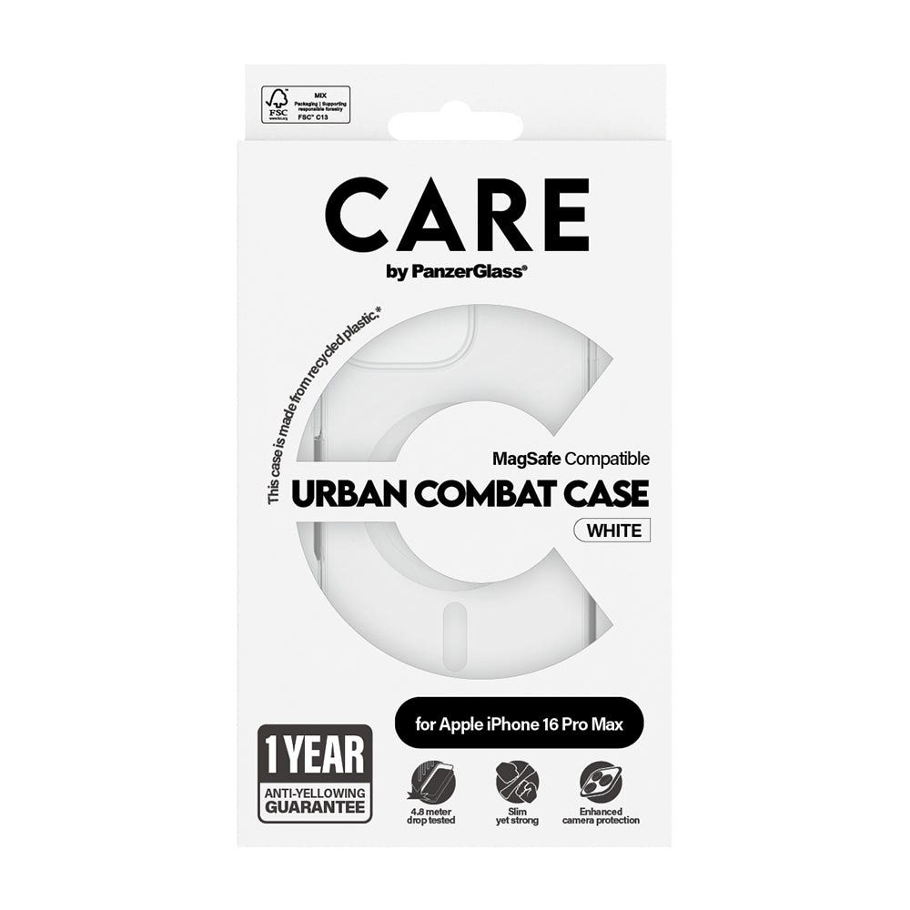 MagSafe-kotelo Apple iPhone 16 Pro Maxille, PanzerGlass, Care Urban Combat, Valkoinen Läpinäkyvä