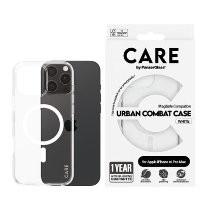 MagSafe-kotelo Apple iPhone 16 Pro Maxille, PanzerGlass, Care Urban Combat, Valkoinen Läpinäkyvä