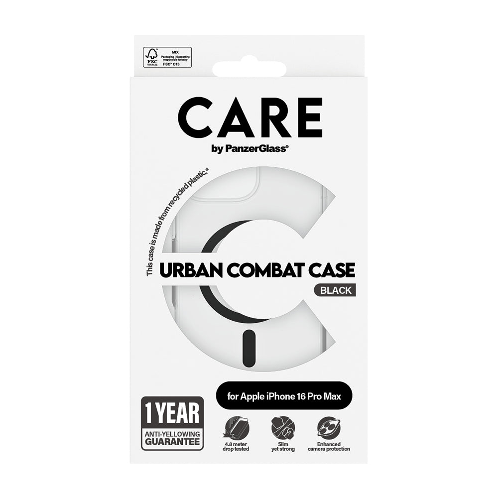 MagSafe-kotelo Apple iPhone 16 Pro Maxille, PanzerGlass, Care Urban Combat, Musta Läpinäkyvä