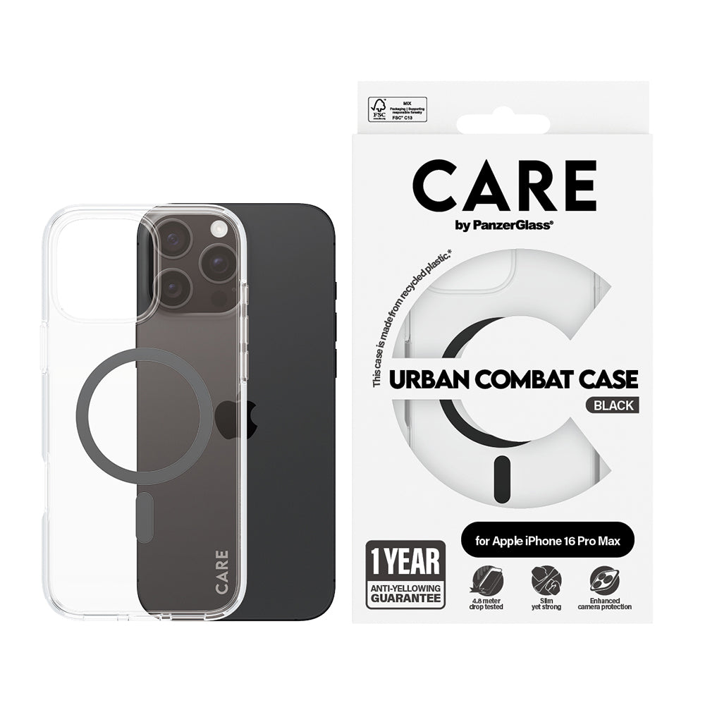 MagSafe-kotelo Apple iPhone 16 Pro Maxille, PanzerGlass, Care Urban Combat, Musta Läpinäkyvä