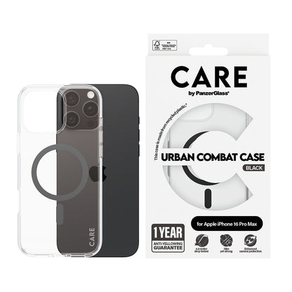 MagSafe-kotelo Apple iPhone 16 Pro Maxille, PanzerGlass, Care Urban Combat, Musta Läpinäkyvä