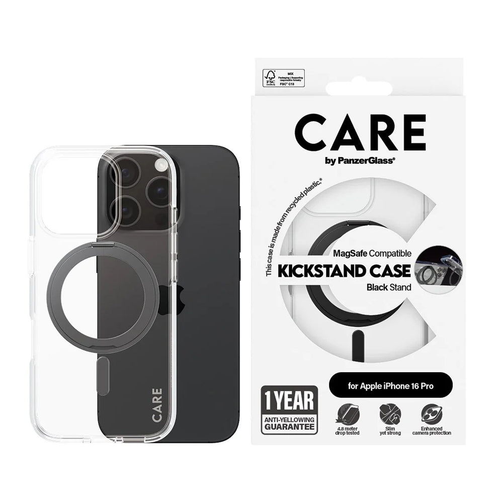 MagSafe-kotelo Apple iPhone 16 Prolle, PanzerGlass, Tukijalkaominaisuus, Läpinäkyvä Musta