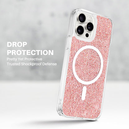 MagSafe Case for Apple iPhone 16 Pro, Techsuit, Sparkly Glitter, Magenta