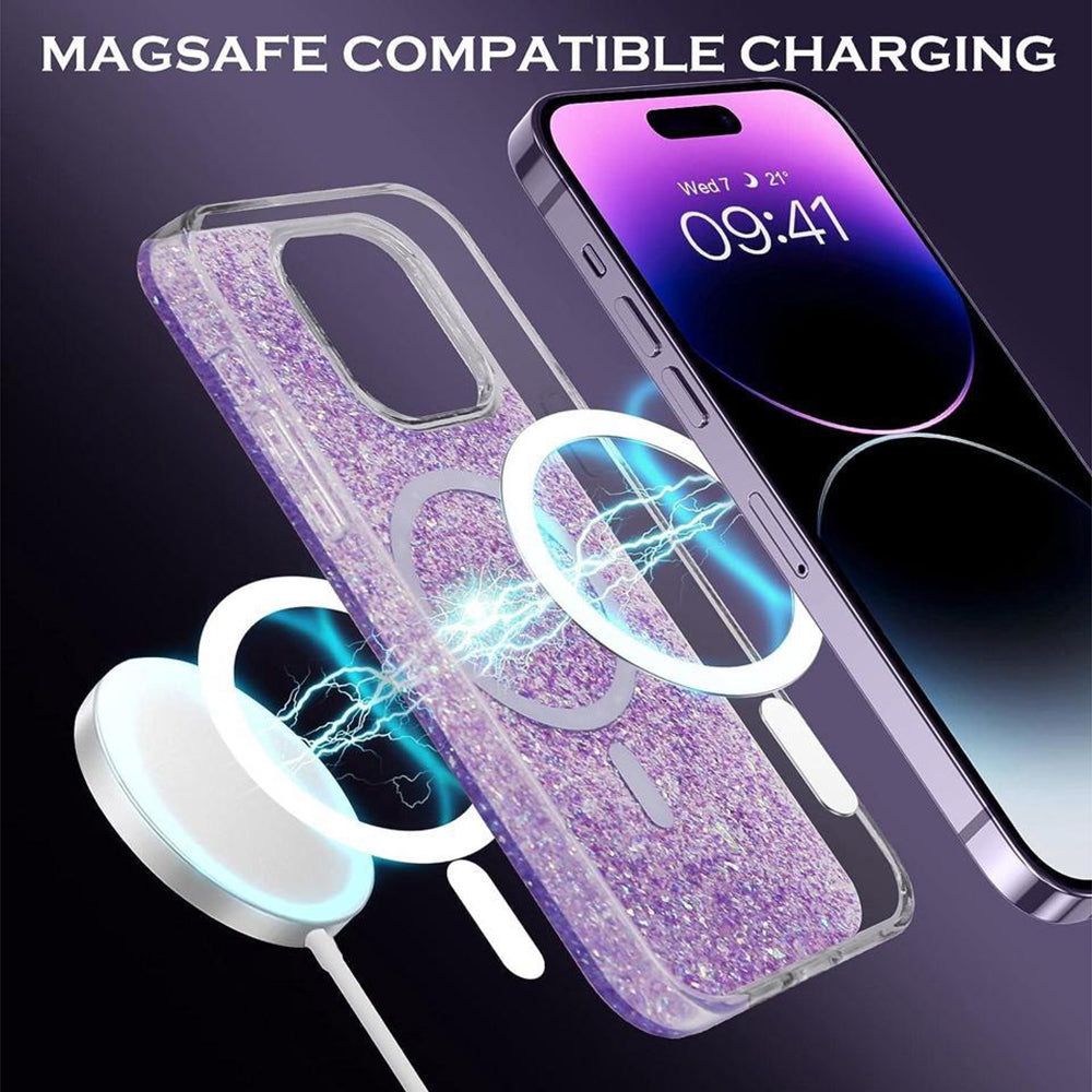 MagSafe Case for Apple iPhone 16 Pro, Techsuit, Sparkly Glitter, Magenta