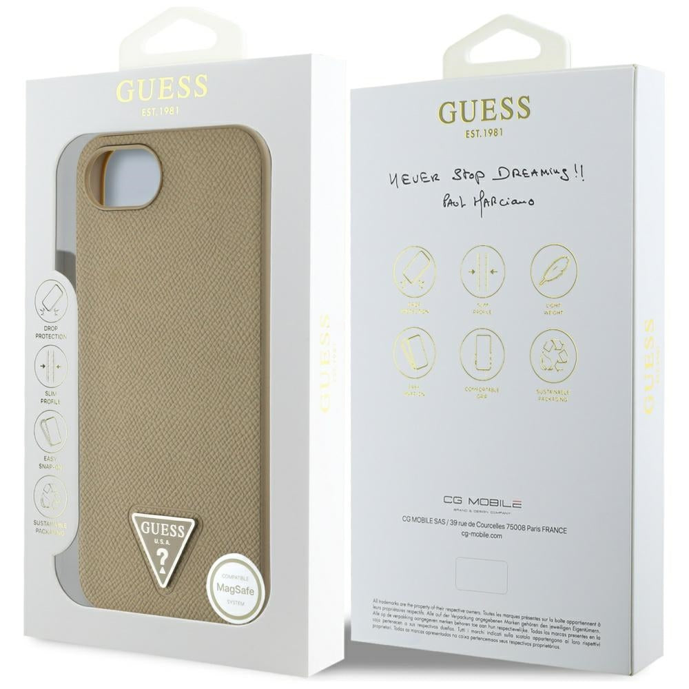 MagSafe-kotelo Apple iPhone 16e:lle, Guess, Grained Triangle Logo, Ruskea