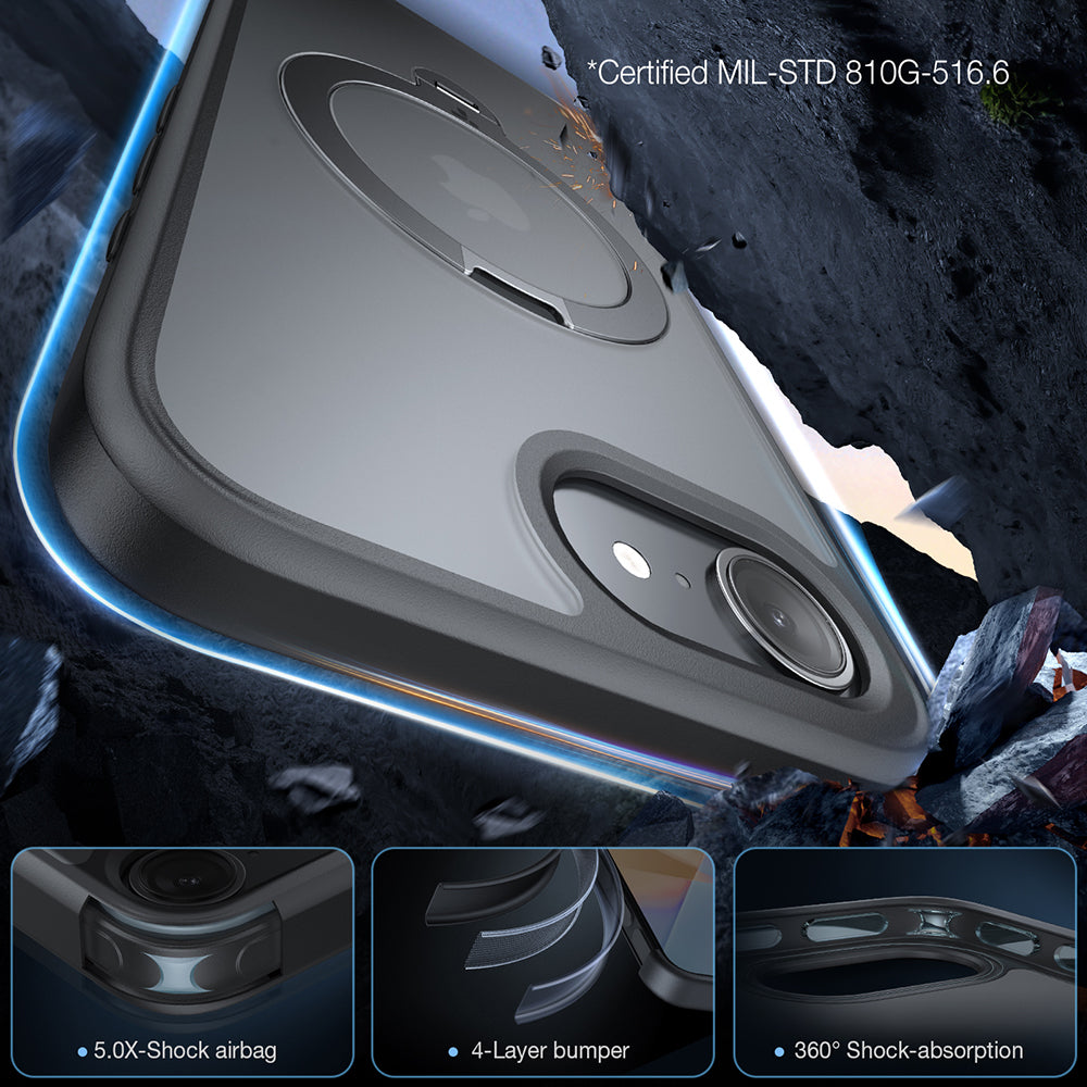 MagSafe-kotelo Apple iPhone 17e / 16e, Torras, Ostand Spin, Musta