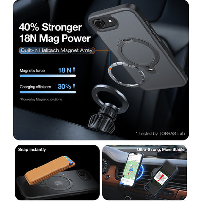 MagSafe-kotelo Apple iPhone 17e / 16e, Torras, Ostand Spin, Musta