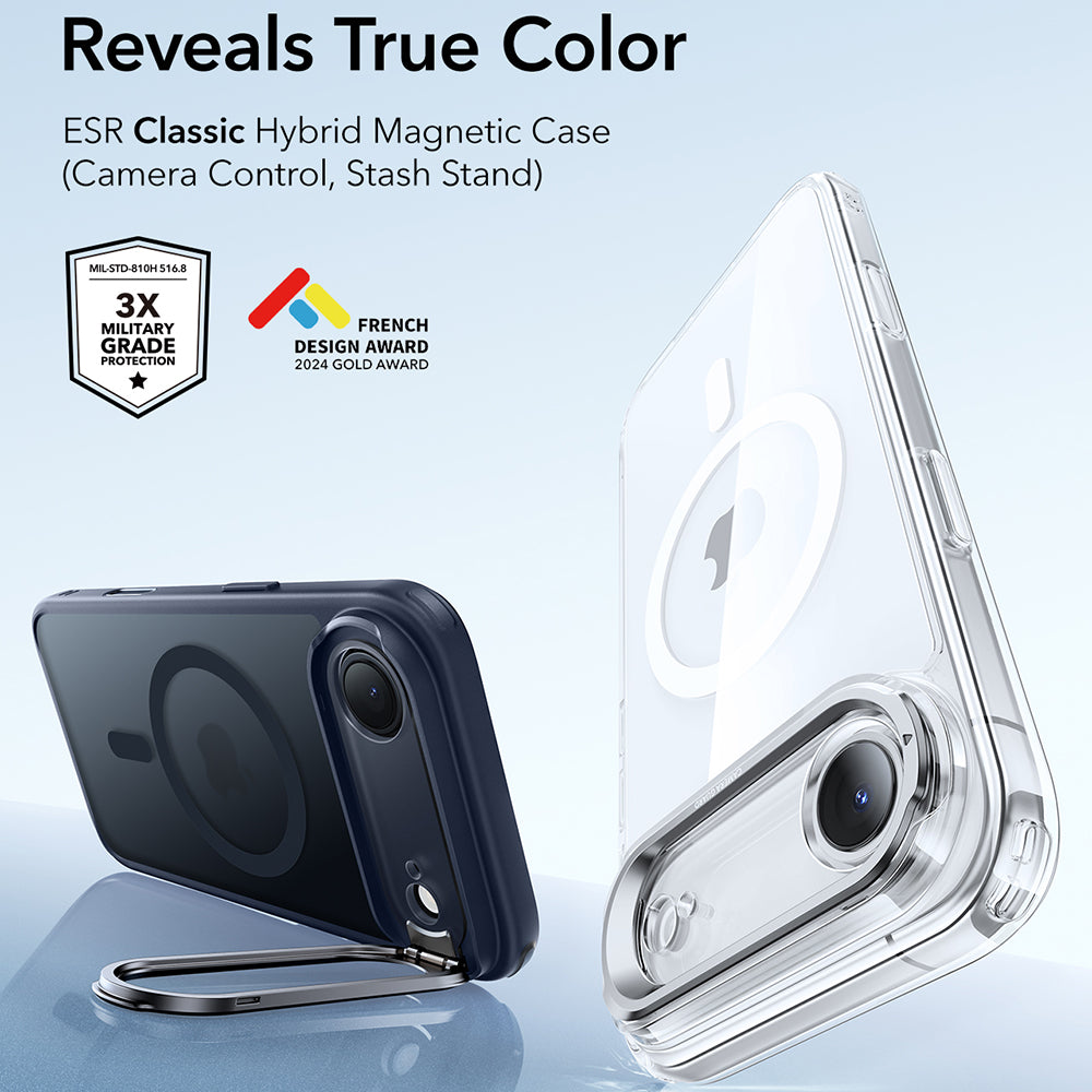 MagSafe-kotelo Apple iPhone 17 Airille, ESR, Classic Hybrid Kickstand, Satinoitu Sininen