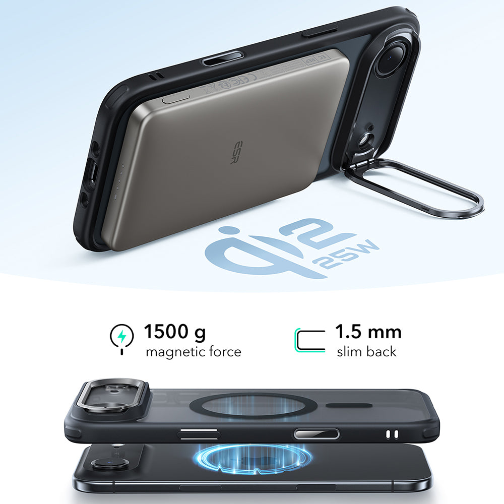 MagSafe-kotelo Apple iPhone 17 Airille, ESR, Classic Hybrid Kickstand, Satinoitu Musta