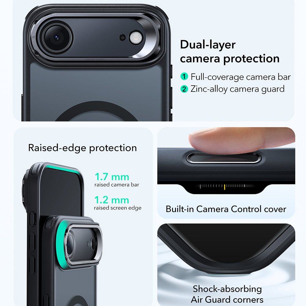MagSafe-kotelo Apple iPhone 17 Airille, ESR, Classic Hybrid Kickstand, Satinoitu Musta