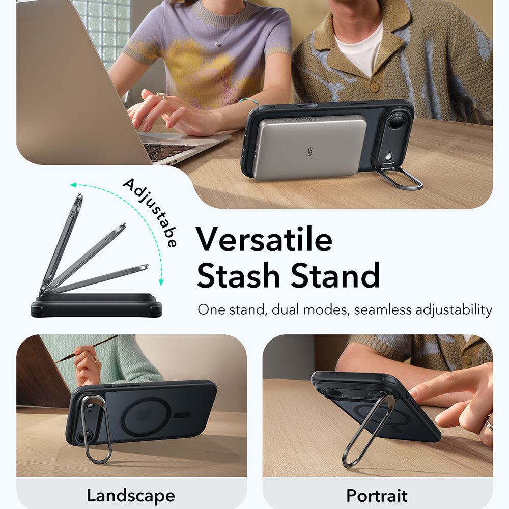 MagSafe-kotelo Apple iPhone 17 Airille, ESR, Classic Hybrid Kickstand, Satinoitu Musta