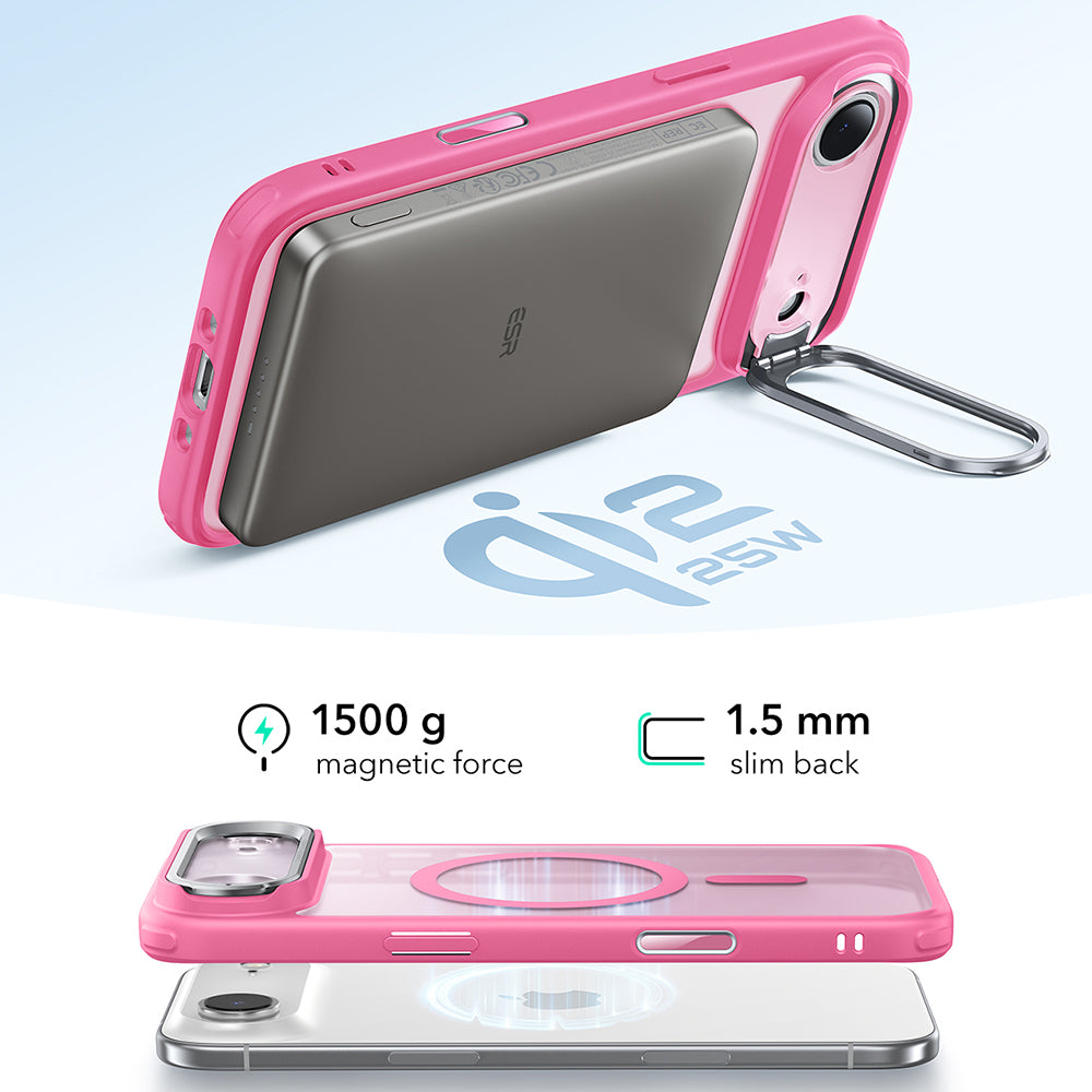 MagSafe-kotelo Apple iPhone 17 Airille, ESR, Classic Hybrid Kickstand, Satinoitu Vaaleanpunainen