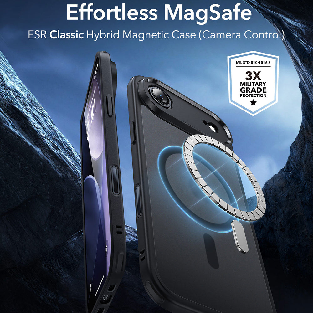 MagSafe-kotelo Apple iPhone 17 Airille, ESR, Classic Hybrid, Satinoitu Musta