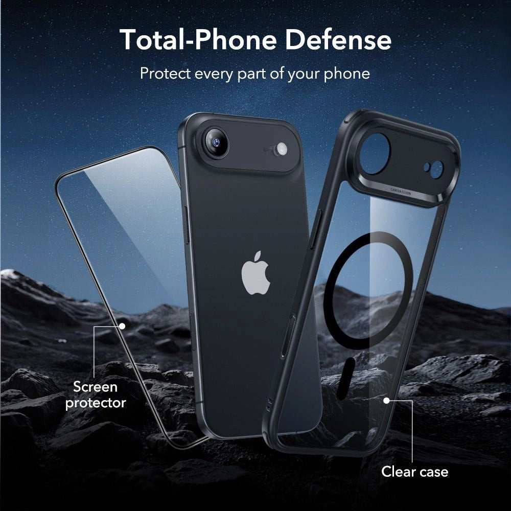 MagSafe-kotelo Apple iPhone 17 Airille, ESR, Classic Hybrid näytönsuojalla, läpinäkyvä musta