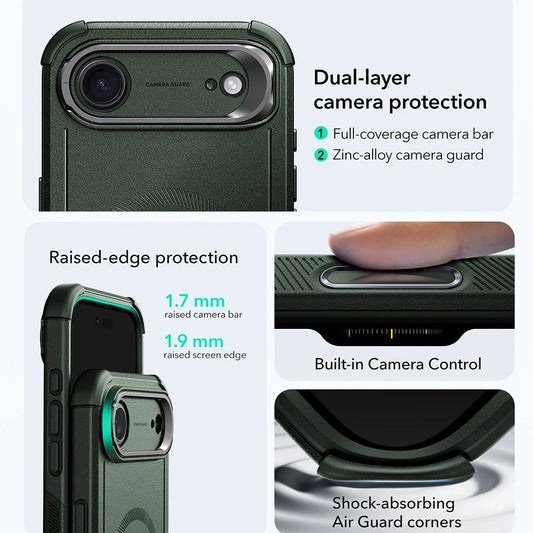 MagSafe-kotelo Apple iPhone 17 Airille, ESR, Cyber Armor Kickstand, Vihreä