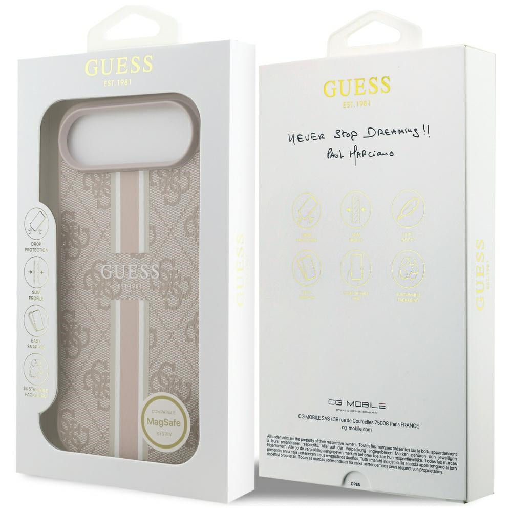 MagSafe-kotelo Apple iPhone 17 Airille, Guess, 4G Printed Stripes, Pinkki