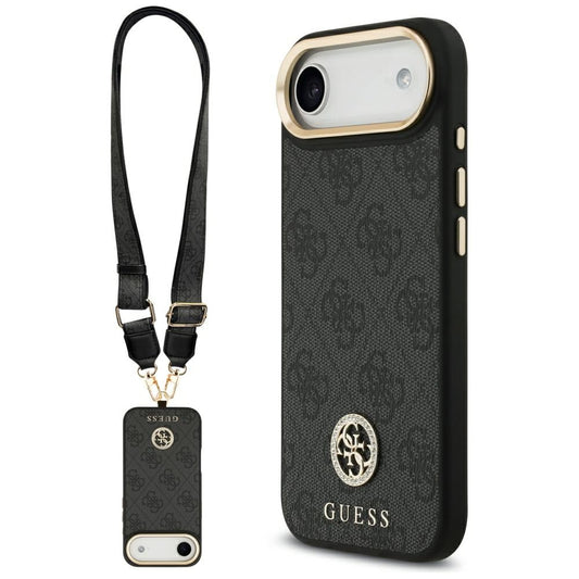 MagSafe-kotelo Apple iPhone 17 Airille, Guess, 4G Strass -logo isolla hihnalla, musta