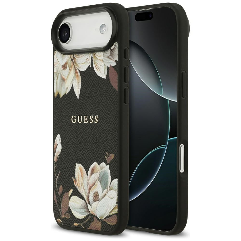 MagSafe-kotelo Apple iPhone 17 Airille, Guess, Grained Flowers, Musta