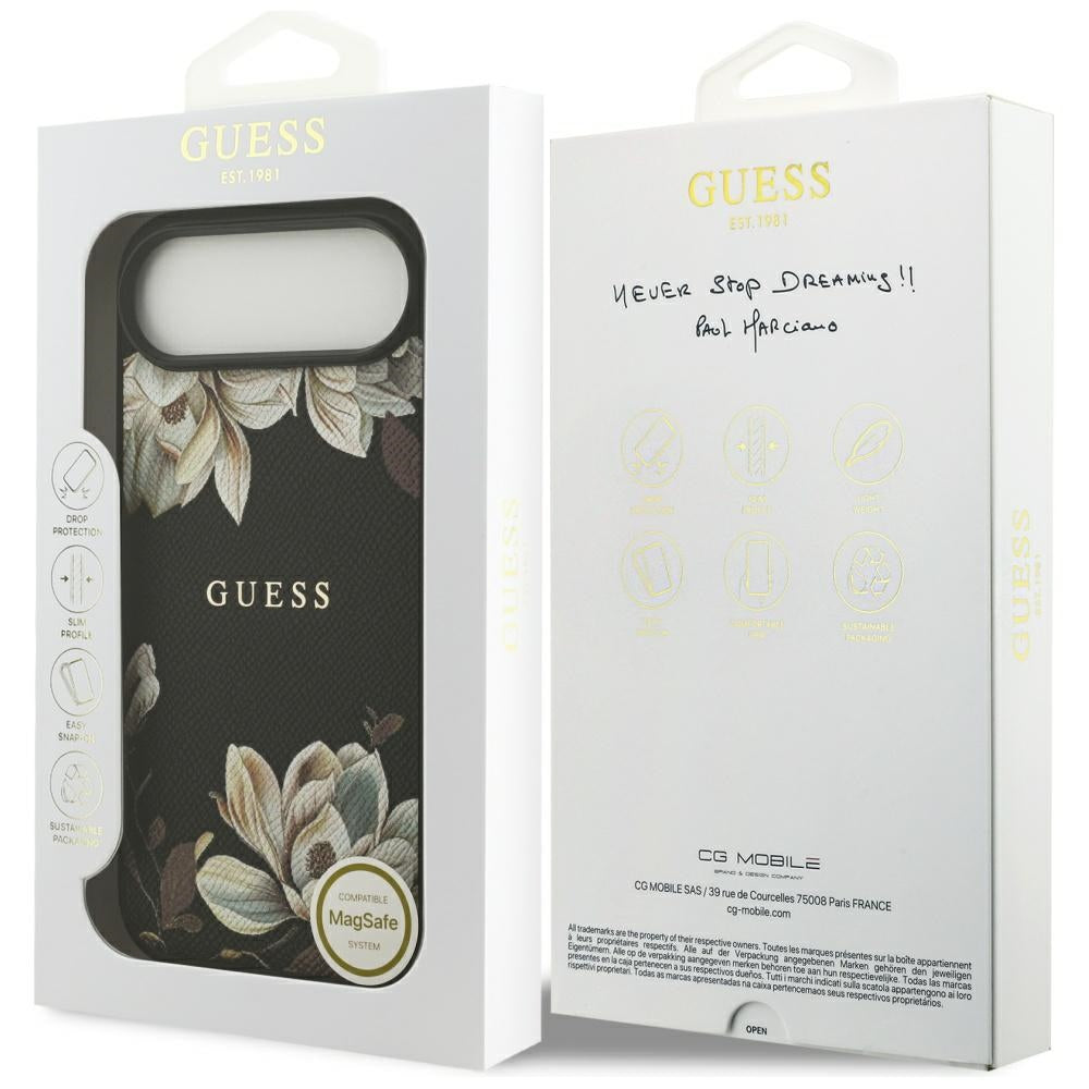 MagSafe-kotelo Apple iPhone 17 Airille, Guess, Grained Flowers, Musta