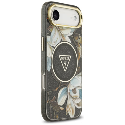MagSafe-kotelo Apple iPhone 17 Airille, Guess, IML Metal Glitter Flowers Triangle, Musta