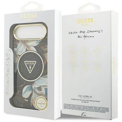 MagSafe-kotelo Apple iPhone 17 Airille, Guess, IML Metal Glitter Flowers Triangle, Musta