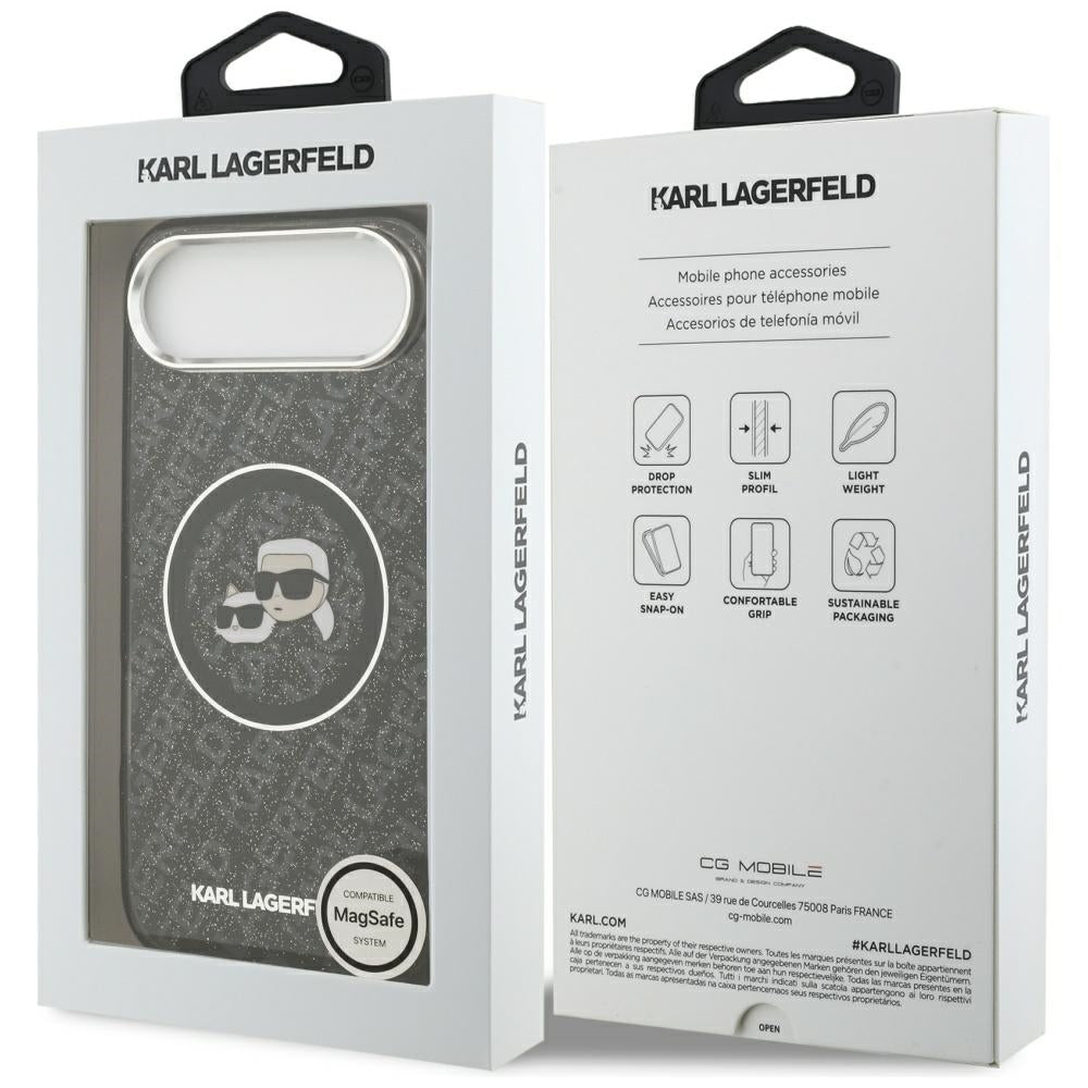 MagSafe-kotelo Apple iPhone 17 Airille, Karl Lagerfeld, IML Glitter Karl & Choupette's Heads, Musta